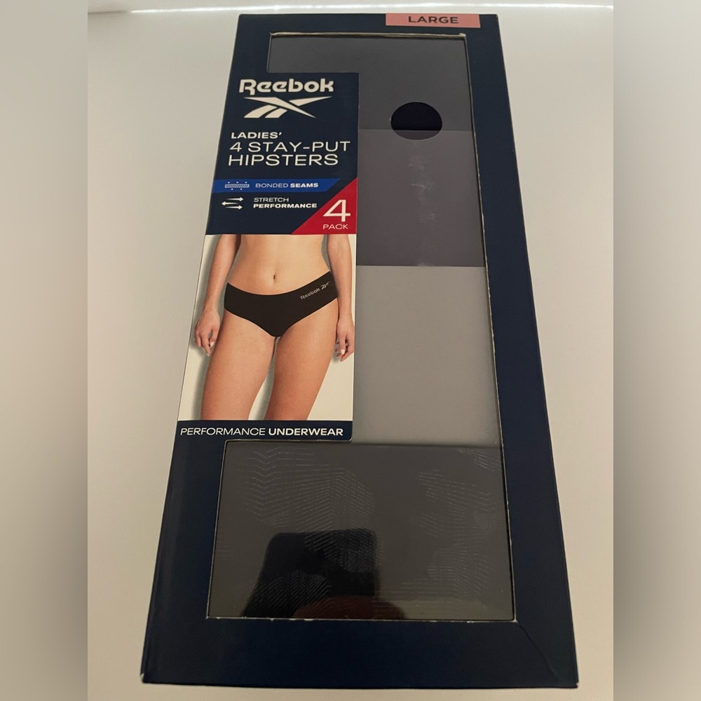 Reebok Ladies’ 4 Pack Stay Put Hipsters Large